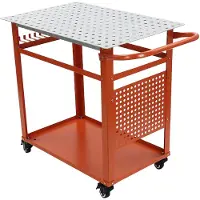 StarTech.com Tavolo da saldatura in acciaio – Tavolo per lavori di saldatura e taglio – Capacità di carico: 272 kg – 2 ripiani – 4 ruote girevoli con freno – Colore: rosso – Assemblaggio richiesto