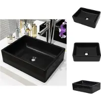 vidaXL Lavabo in Vetroceramica rettangolare nero 41 x 30 x 12 cm - Lavabo da bagno