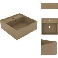 vidaXL Lavabo con troppopieno quadrato crema opaco 41x41 cm - Lavabo da bagno