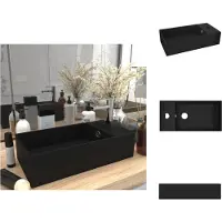 vidaXL Lavabo da bagno con troppopieno in Vetroceramica nero opaco - Lavabo da bagno