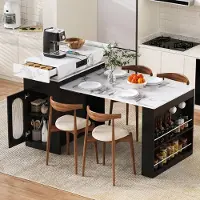 Flieks Tavolo allungabile con ruote, piano pieghevole, tavolo da bar con prese elettriche e ganci, tavolo da cucina per cucina e sala da pranzo, colore nero