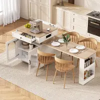 Flieks Tavolo allungabile con illuminazione a LED, bancone con prese elettriche, tavolo da cucina/pranzo 128-200x71x92 cm, ideale per cucina e sala da pranzo, colore bianco