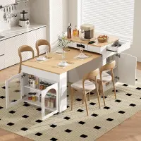 Flieks Tavolo allungabile per sala da pranzo con prese elettriche e piano in vetro decorato, tavolo da bar con due cassetti, tavolo da cucina 55-153x80x93 cm, bianco