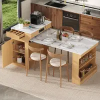 Flieks Tavolo allungabile con prese elettriche e due cassetti, ideale come tavolo da bar per cucina o sala da pranzo, dimensioni 55-153x80x93 cm, finitura naturale