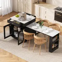Flieks Tavolo allungabile con illuminazione a LED, bancone con prese elettriche, tavolo da cucina/pranzo 128-200x71x92 cm, ideale per cucina e sala da pranzo, colore nero