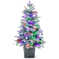 Costway 100cm Albero di Natale artificiale con 148 punte in PVC e PE 80 luci LED colorate, Albero di Natale in vaso per interni