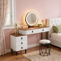 Youjia Comò elegante con sgabello per il trucco, comò con cassetto, scrivania (disponibile solo in combinazione con il comò e lo sgabello per il trucco)