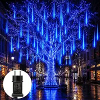 Rosikey Catena luminosa a forma di cristalli di ghiaccio, 192 LED, decorazione natalizia, adatta per interni ed esterni, ideale per inverno, Halloween, grondaie, finestre, giardini, balconi. Colore: blu