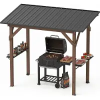 KOMFOTTEU , Gazebo per barbecue, 2,6 x 1,5 m, struttura per barbecue, colore marrone