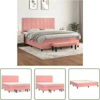 The Living Store Letto a molle con materasso Rosa 180x200 cm Velluto