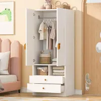 MODFU Armadio con 2 ante, mobile contenitore per la camera da letto con 2 cassetti e 2 vani aperti, ampio spazio di stoccaggio, bianco, 70 x 50 x 170 cm