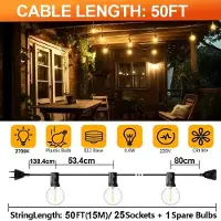 StarTech.com Catena luminosa per giardino - Catena LED G40 - 15 metri - 25 LED - Grado di protezione IP44 - Temperatura di colore 2700 K - Spina di tipo EU