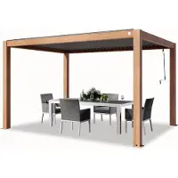 PRIMEYARD Pergola 3x4 m montanti in alluminio look legno con tetto a doghe in alluminio gazebo da giardino