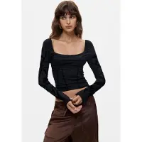 Desigual , Maglietta con scollo drappeggiato, Donna, Viscosa, Nero, L