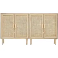 SucceBuy Mobiletto contenitore in rattan , dotato di 2 cassetti, 4 ante magnetiche e ripiani regolabili, ideale come mobiletto laterale per ingresso, soggiorno, cucina o zona d'ingresso