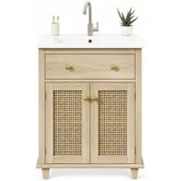 Flieks Tavolo allungabile con vano contenitore nascosto e piano ribaltabile, tavolo da cucina con decorazioni a rilievo verticali, tavolo da pranzo 140-180 cm, aspetto legno chiaro
