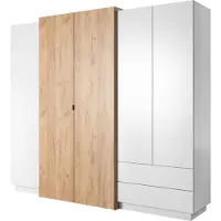 3Xeliving Armadio per camera da letto, bianco / effetto legno rovere dorato, dimensioni 230 x 51,6 x 202 cm