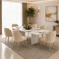Flieks Set di 6 sedie da pranzo , con schienale curvo, piedini regolabili in altezza e struttura dorata. Sedie imbottite, ideali per la cucina, colore marrone