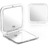 OEM Specchio compatto pieghevole - Specchio da trucco portatile - Grigio - Ingrandimento 1x/15x - Ideale per viaggi - Piccolo specchio da tasca