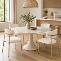 STILVORA : Set di 4 sedie da pranzo con regolazione dell'altezza, sedie imbottite con struttura dorata, adatte per l'uso in cucina, con una capacità di carico fino a 125 kg, colore bianco