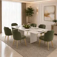 Flieks Set di 6 sedie da pranzo , con schienale curvo, piedini regolabili in altezza e struttura dorata. Sedie imbottite, ideali per la cucina, colore verde