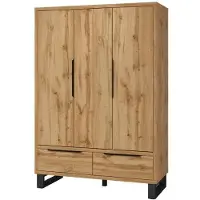 Meublorama Armadio in legno stile Scandinavo 150cm con 3 porte e 2 cassetti colore rovere grezzo. Collezione MILOS