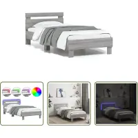 The Living Store Struttura letto con testiera e luci LED Grigio Sonoma 75x190 cm