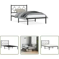 The Living Store Struttura letto con testiera in metallo nero 100x200 cm
