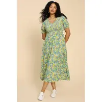 White Stuff Emily Shirred Jersey Dress Teal Print Taglia: 12 REGULAR | Abiti Midi Outlet | Donna | Ciano