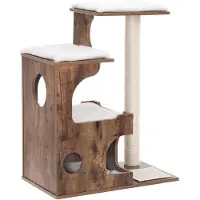 BellaFurn Albero per gatti Kratzbaum-Kratzbaum con 3 aree relax, rivestito in sisal e MDF, color vintage marrone e bianco, dimensioni 66 x 42 x 88 cm