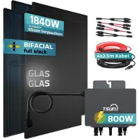 SUNNIVA 1840W Impianto fotovoltaico da balcone bifacciale FULLBLACK con presa TSUN, inverter da 800 Watt, set completo con 4 moduli solari da 460W