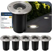 SSC-LUXon Set da 6 faretti da incasso a pavimento KALPA argento 230V IP67 resistenti alla pioggia, agli urti e all'ossidazione – Ottimi per vialetti, verande e giardini