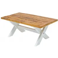 Casa Padrino Tavolino in stile country colori naturali / bianco 110 x 60 x H. 45 cm - Tavolo da soggiorno in legno massiccio fatto a mano - Mobili da soggiorno in stile country