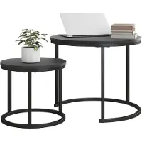 Sonstiges Set di 2 tavolini da caffè/tavolini laterali rotondi, neri, in legno e metallo, dimensioni 60x49 cm e 40x36 cm
