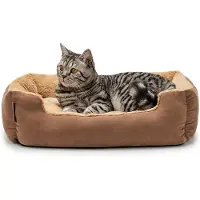 Lionto lettino per gatti , soffice lettino con cuscino reversibile rimovibile e base antiscivolo, di facile manutenzione e moderno, 60x48 cm, marrone/beige