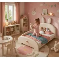 Xl Moebel Gmbh Letto beige a forma di coniglietto con orecchie, ideale per bambine. Letto per bambini
