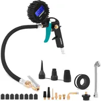 Vonroc Pompa per pneumatici PRO – 3 in 1: gonfiaggio, misurazione della pressione e sgonfiaggio – manometro digitale | incl. accessori