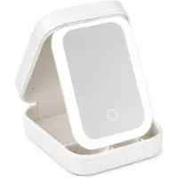 VERK 27637: Organizzatore da viaggio per cosmetici con specchio a LED e porta USB, colore bianco