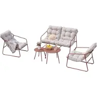 En.casa Set di mobili da giardino "Kivanta", 5 pezzi: panca, sedie con cuscini, tavoli. Materiale: acciaio, finitura: color ruggine/beige