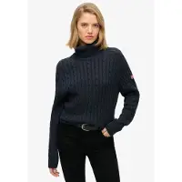 Superdry per donna. W6110614A Maglione a Trecce Largo Collo Alto blu marino (L), Casual, Cotone, Manica lunga, Navy