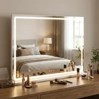 Costway Specchio LED Hollywood, specchio cosmetico 80x60 cm con 3 colori di luce, luminosità regolabile e comando touch