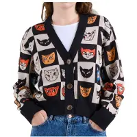 DEDICATED Women's Cardigan Kanan Cat Bingo Cardigan Donna (L, nero)