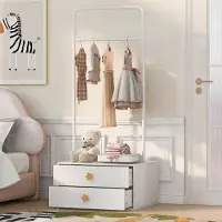 OKWISH Appendiabiti con grandi ganci per abiti e 2 cassetti, armadio pratico per bambini, bianco