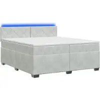Syfax Letto con boxspring, materasso e illuminazione LED, colore grigio chiaro, dimensioni 200 x 200 cm, rivestito in velluto