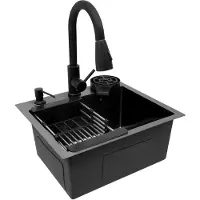 StarTech.com Lavello da cucina - Vasca singola 45x40 cm - Miscelatore estraibile 40 cm - Rotazione a 360° - 2 tipi di getto - Acciaio inossidabile Nano 201 - Da incasso - Nero