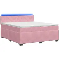 Syfax Letto con boxspring, materasso e luci LED rosa, dimensioni 200 x 200 cm, rivestito in velluto