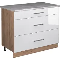 Vicco Mobiletto base per cucina Fame-Line Bianco lucido/Rovere dorato 100 cm, PL Marmo, Model 62056