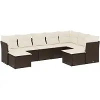 vidaXL Set di divani da giardino 9 pezzi con cuscini in polirattan marrone