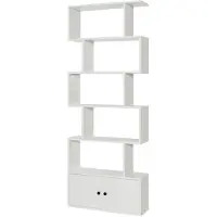 Costway Libreria a forma di S a 5 livelli con ante, Scaffale decorativo in legno per il soggiorno l'ufficio Bianco