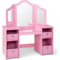 Northix Tavolo da toeletta per bambini con specchio rimovibile e contenitore - Rosa